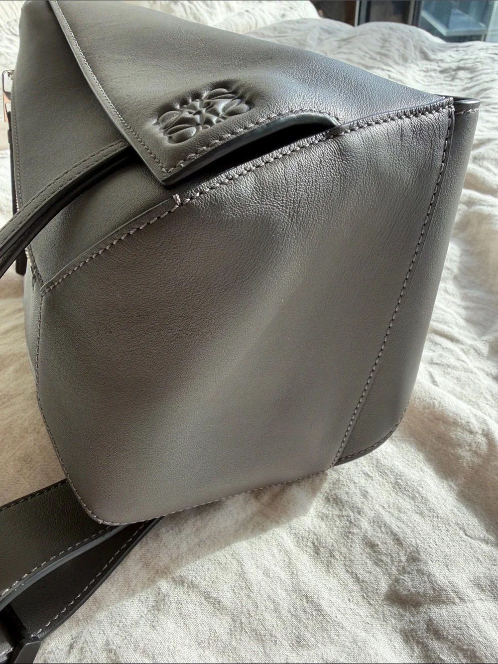 Loewe Gray Puzzle Edge Leather Bumbag with Diagonal Zip